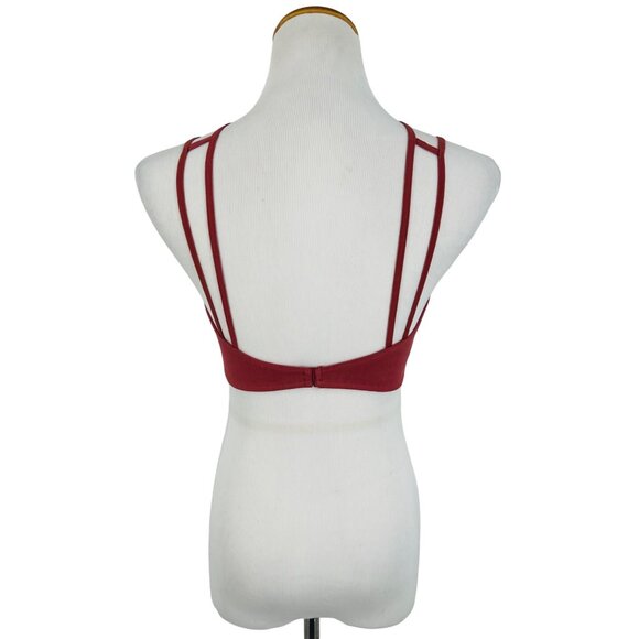 NWT Boutique Strappy Burnt Red Geometric Cutout Cage Front Crop Top Bralette - Picture 12 of 16